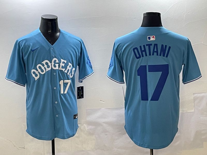 Men Los Angeles Dodgers #17 Ohtani Light Blue Throwback Game 2025 Nike MLB Jersey style 9
